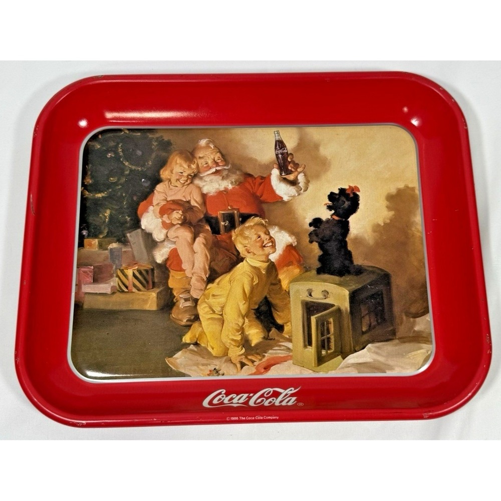 Coca-Cola Serving Tray Red 1986 Santa Claus Christmas Metal Ohio Art